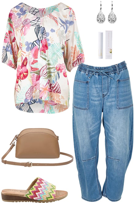 Desert Rose Top With Light Denim Barrels