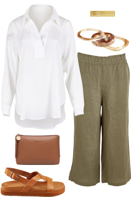 White Every Wear Blouse & Olive Pants