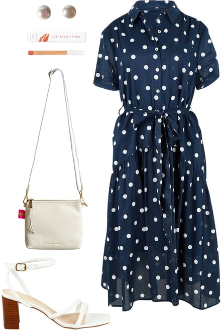 Navy White Spot Dress With White