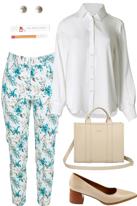 White Georgette Blouse & Aquafleur Pants
