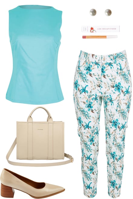 Aqua Boat Neck & Aqua Fleur Pants