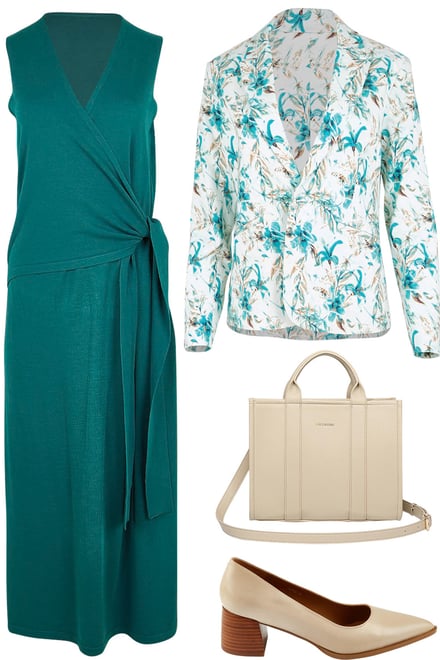 Teal Faux Wrap & Aquafleur Blazer