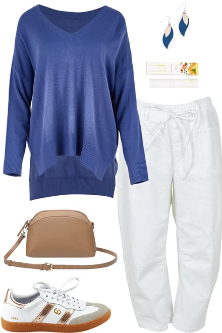 Dusty Blue V Neck With White Barrels