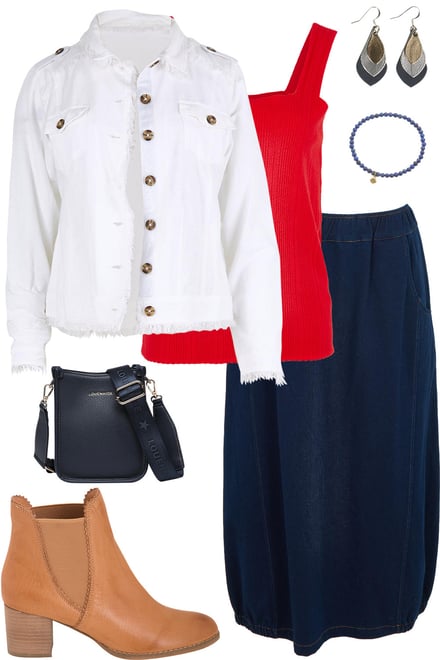 White Jacket + Red Tank + Bubble Skirt