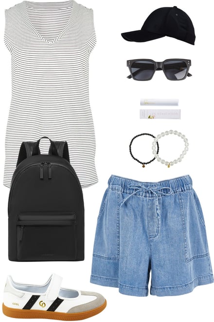 Black & White V Neck Tank & Denim Shorts