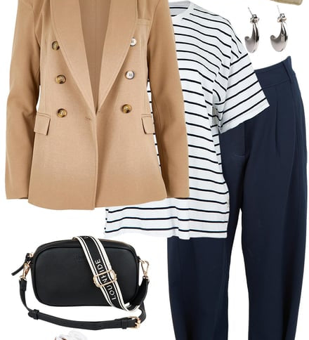 Navy Barrels & Tan Blazer & Stripes