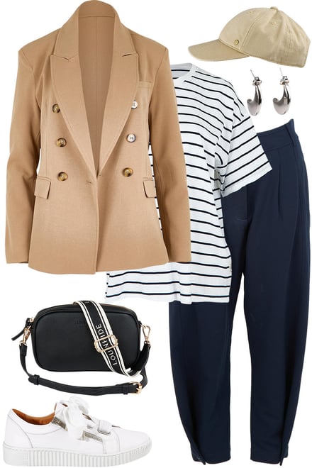 Navy Barrels & Tan Blazer & Stripes
