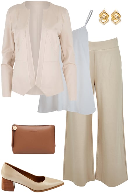 Sand Ponte Set With White Runaway Top