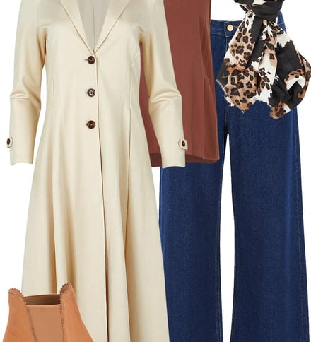 Sand Coat + Choc Cami + Dark Denim