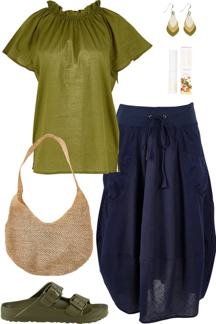 Khaki Lilo Top & Navy Guru Skirt