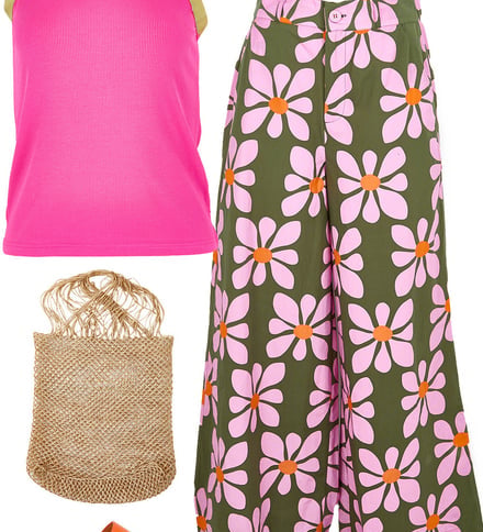 Raspberry Tank With Cosmos Print Pants