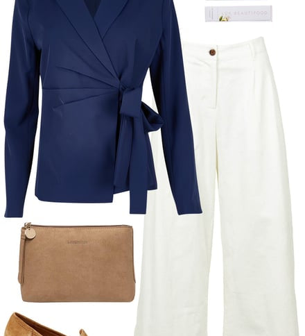 Navy Soft Blazer With White Pants