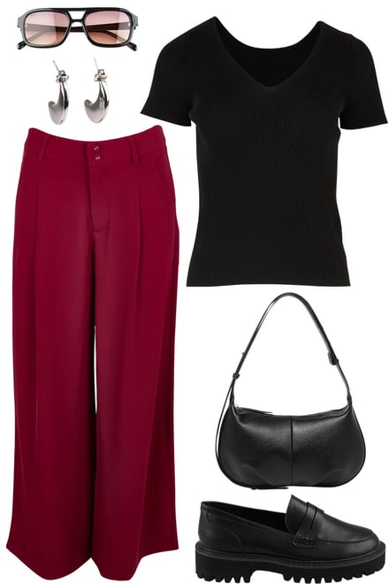 Black Rib Knit With Burgundy Pants