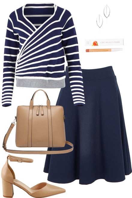 Striped Faux Wrap With Navy Flip Skirt