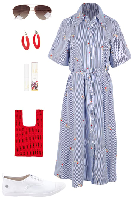 Shelley Shirt Dress With Red & White