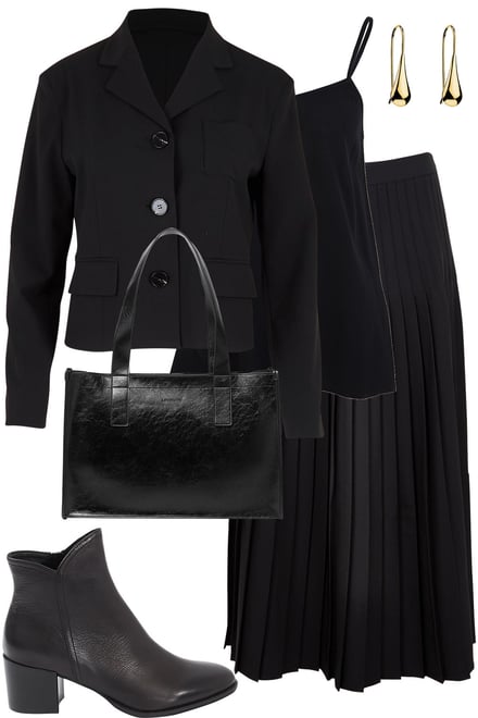Buttoned Blazer & Pleated Skirt