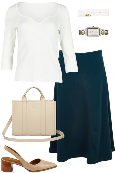 Snow Sweatheart Neck Top & Lagoon Skirt