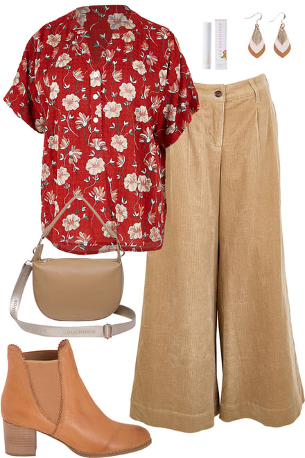 Rust Flower Chain Top & Sand Cords
