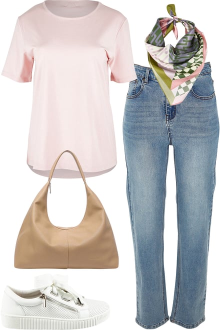 Soft Pink Tee With Light Denim
