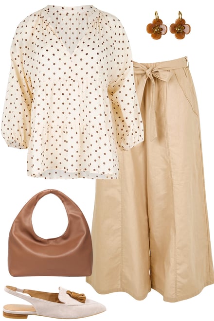 Choc Spot Blouse With Wheat Pants