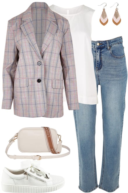 Grey-Pink Blazer & Denim With White