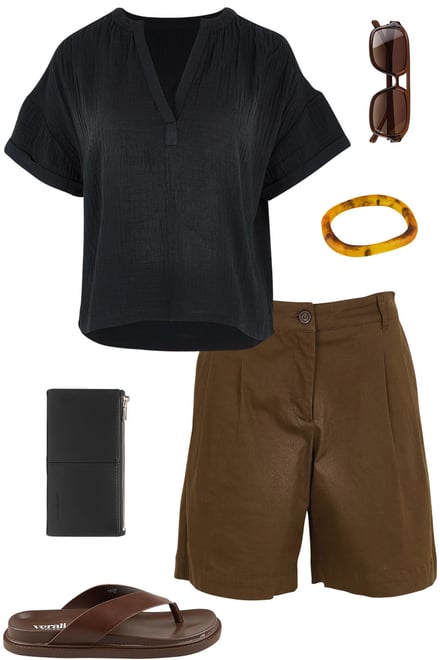 Black Blouse & Chocolate Shorts