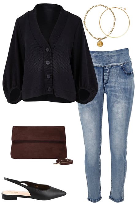 Black Cardi With Light Blue Denim