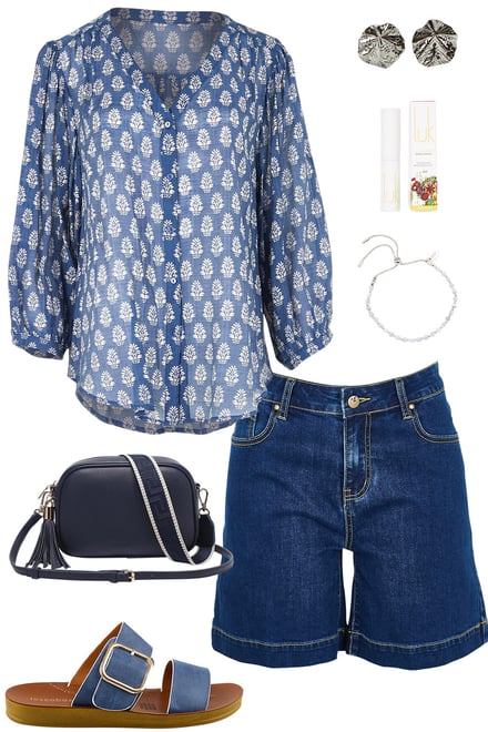 Denimfleur Blouse & Dark Denim Shorts