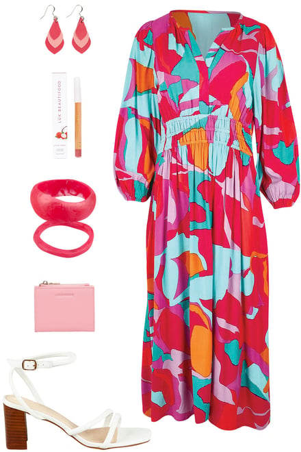 Marble Print Dress With Pinks