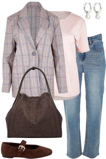 Grey-Pink Blazer & Denim With Suedette
