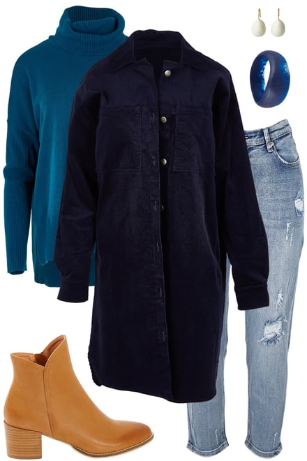 Cord Shacket With Petrol Knit