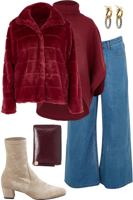 Faux Fur With Wine Knit & Denim