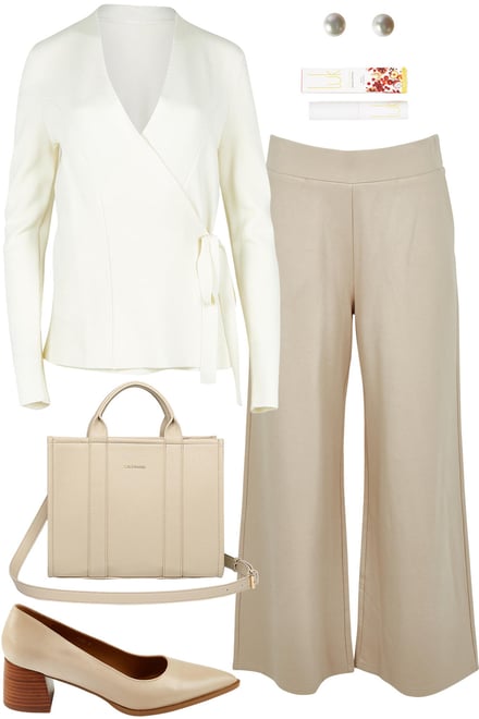 Ivory Milano Knit & Sand Wide Leg Ponte