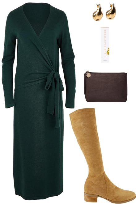 Dark Pine Wrap & Tan Knee Boots