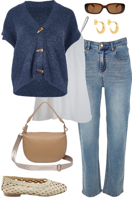 Denim Sleeveless Cardi On Denim