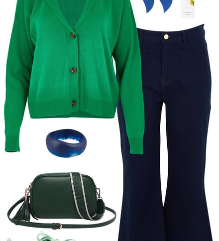 Vividgreen Collar Cardi & Navy Patch Pocket