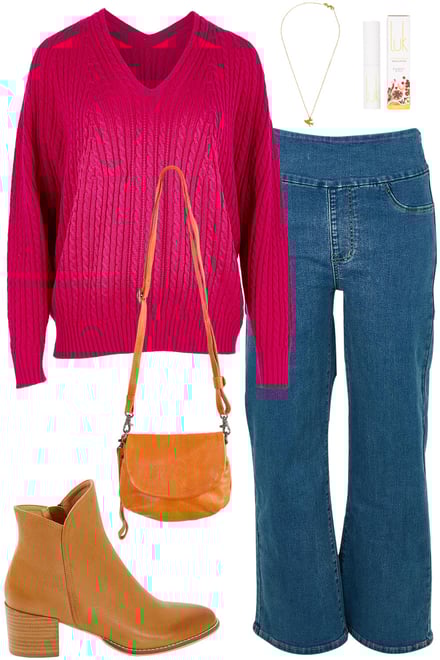 Wildberry Cable Knit With Denim & Tan
