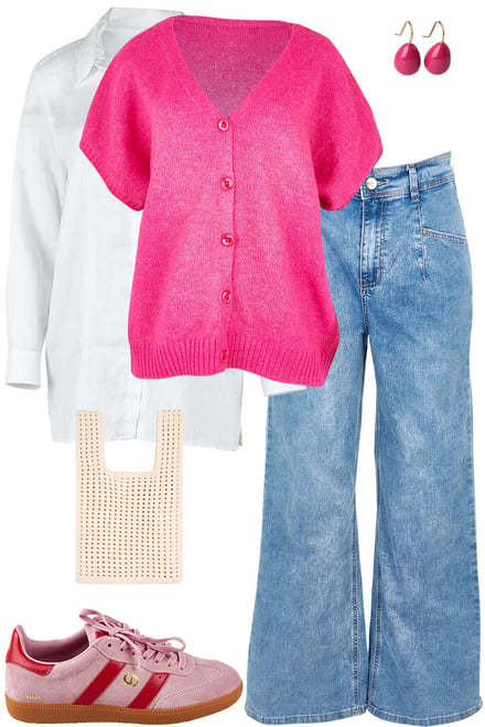 Hot Pink Vest With White Shirt & Denim