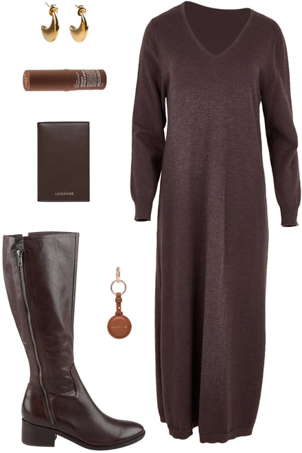 V Neck Dress In Cocoa