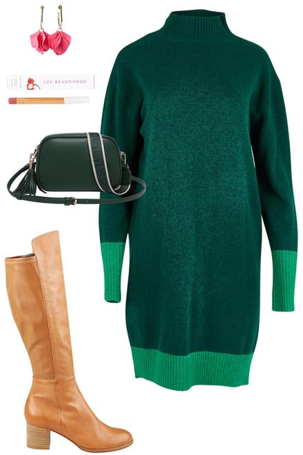 Gooseberry Knit Dress And Tan Boot