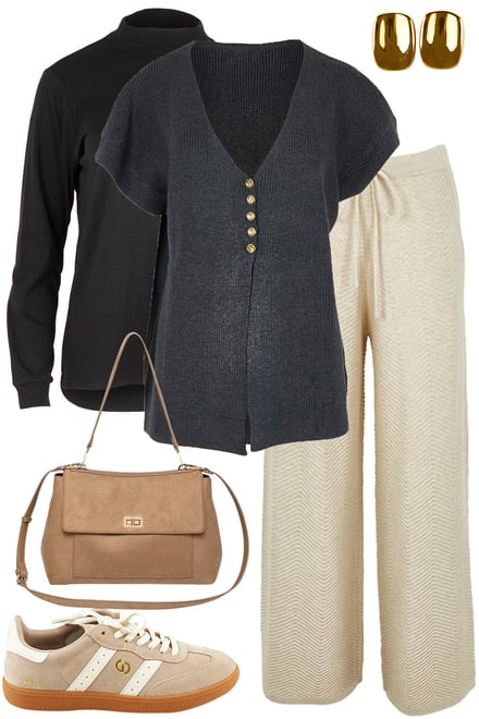 Charcoal Vest Cardi Styled Back