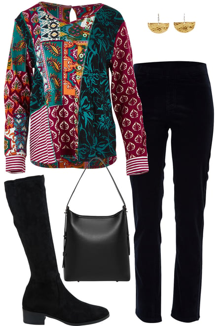 Orientique Patch Top With Black Notes