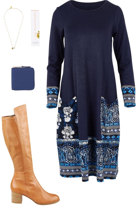Solid Body Patch Dress With Boots