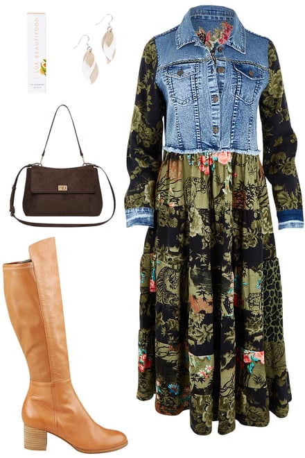 Denim Collar Dress & Knee Boot