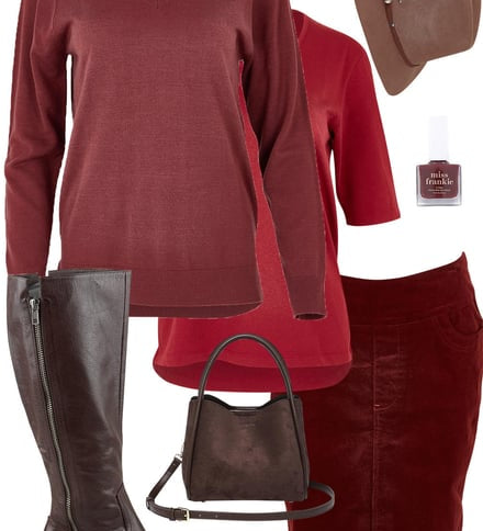 The Smokey Rose V Neck & Nutmeg Skirt