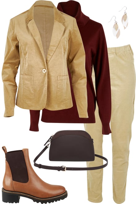 Nougat Blazer Burntplum Knit & Almond Pants