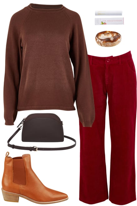 Espresso Cotton Knit With Wine Cord Pants