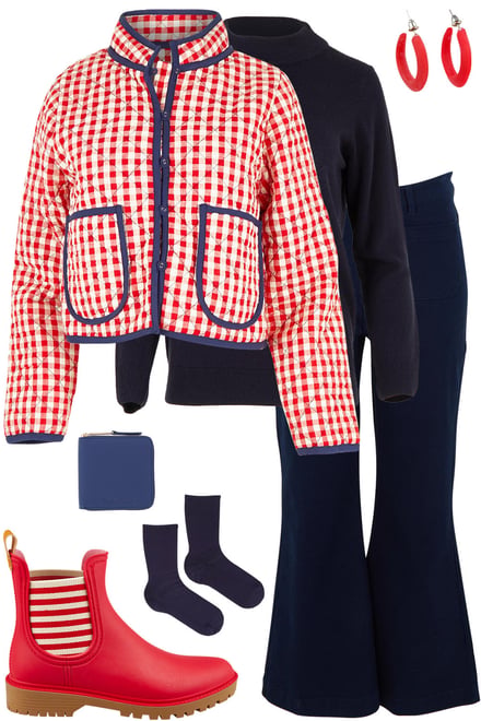 Seersucker Jacket With Navy Skivvy & Jeans