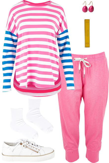 Rouge Stripe Long Sleeve Tee With Hot Pink Pants