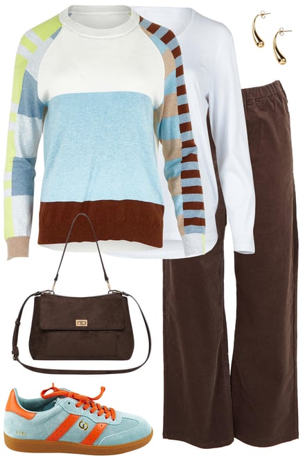 Colour Block Knit With Dark Cocoa Wide Leg Cord